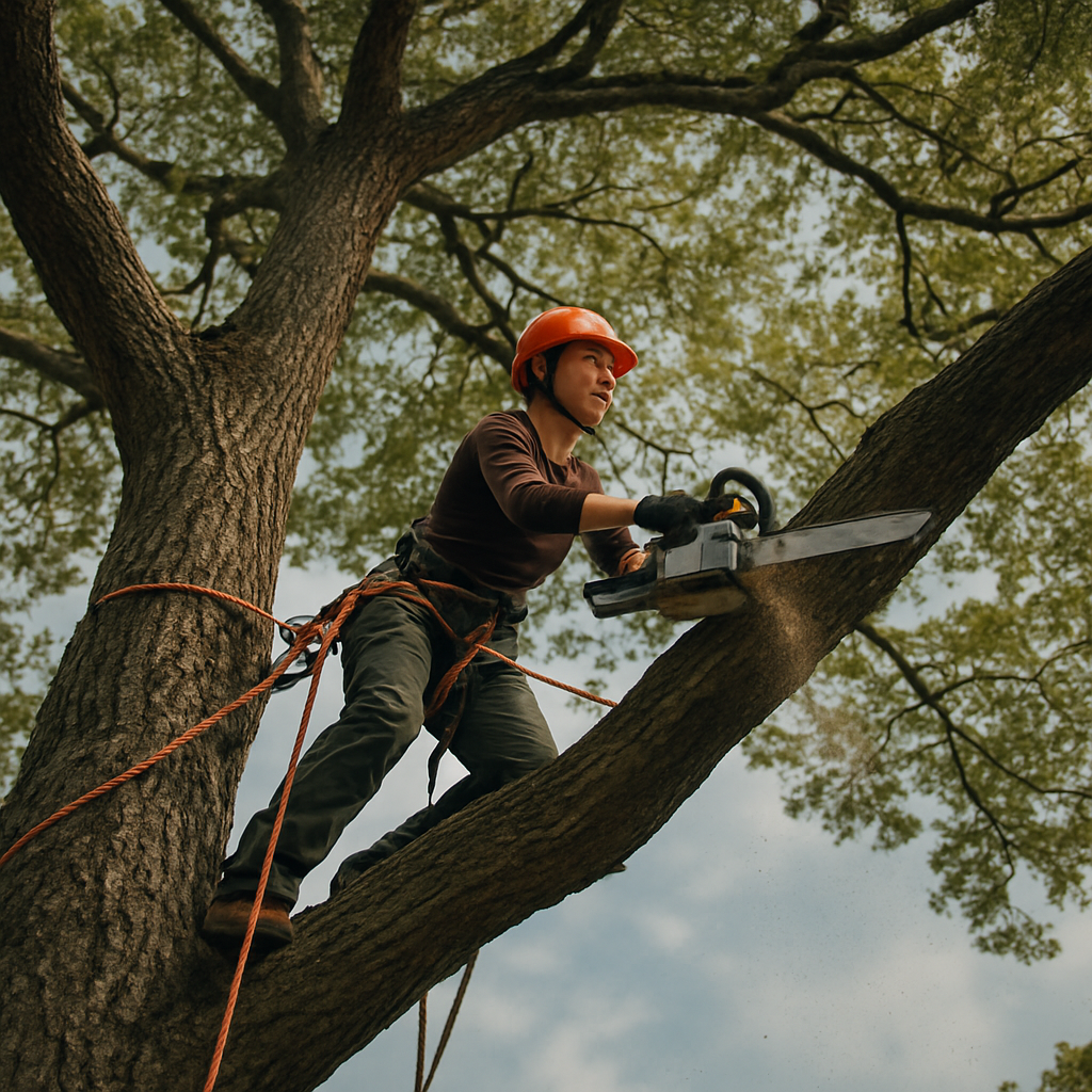 Arborist pruning a tree