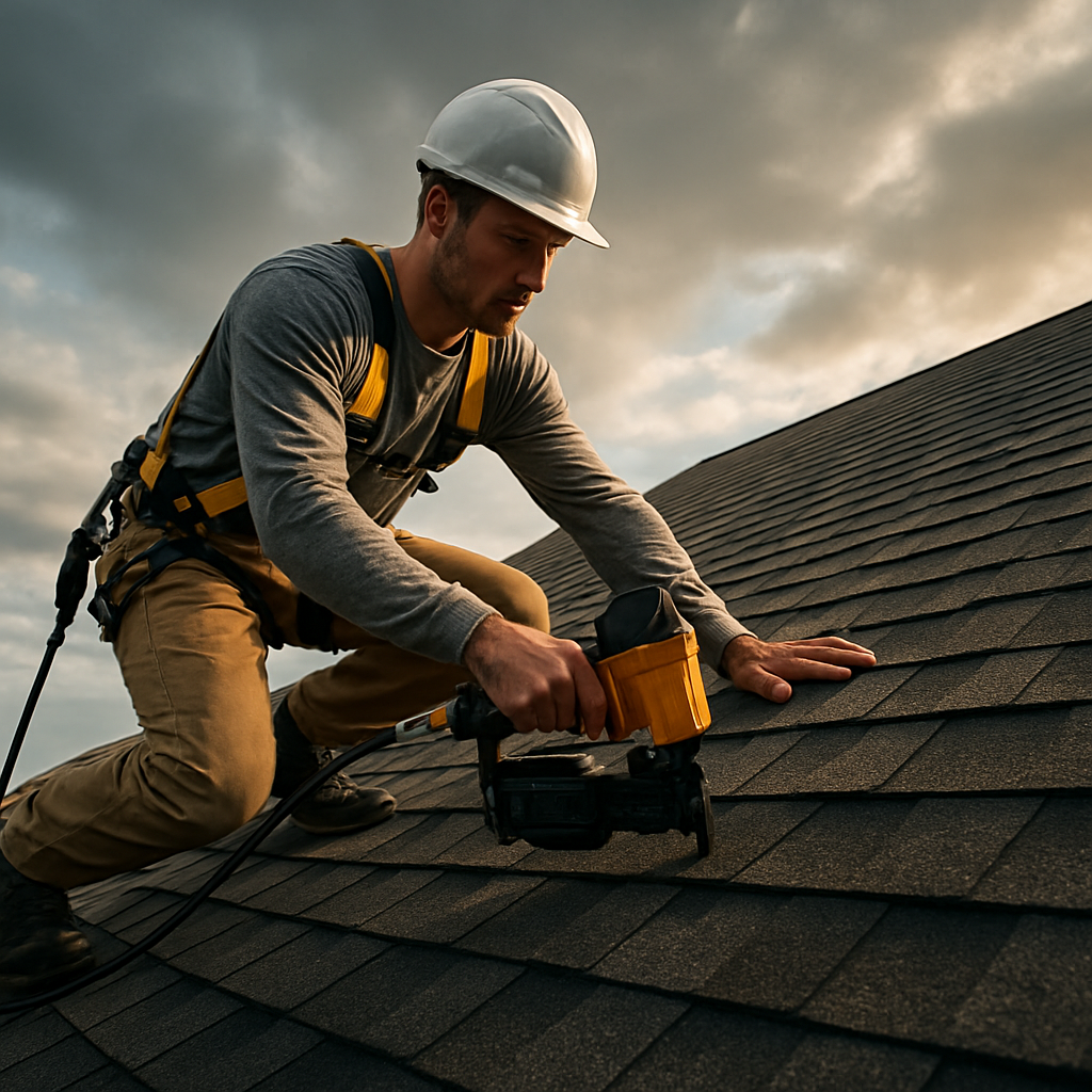 Roofer walking on a roof